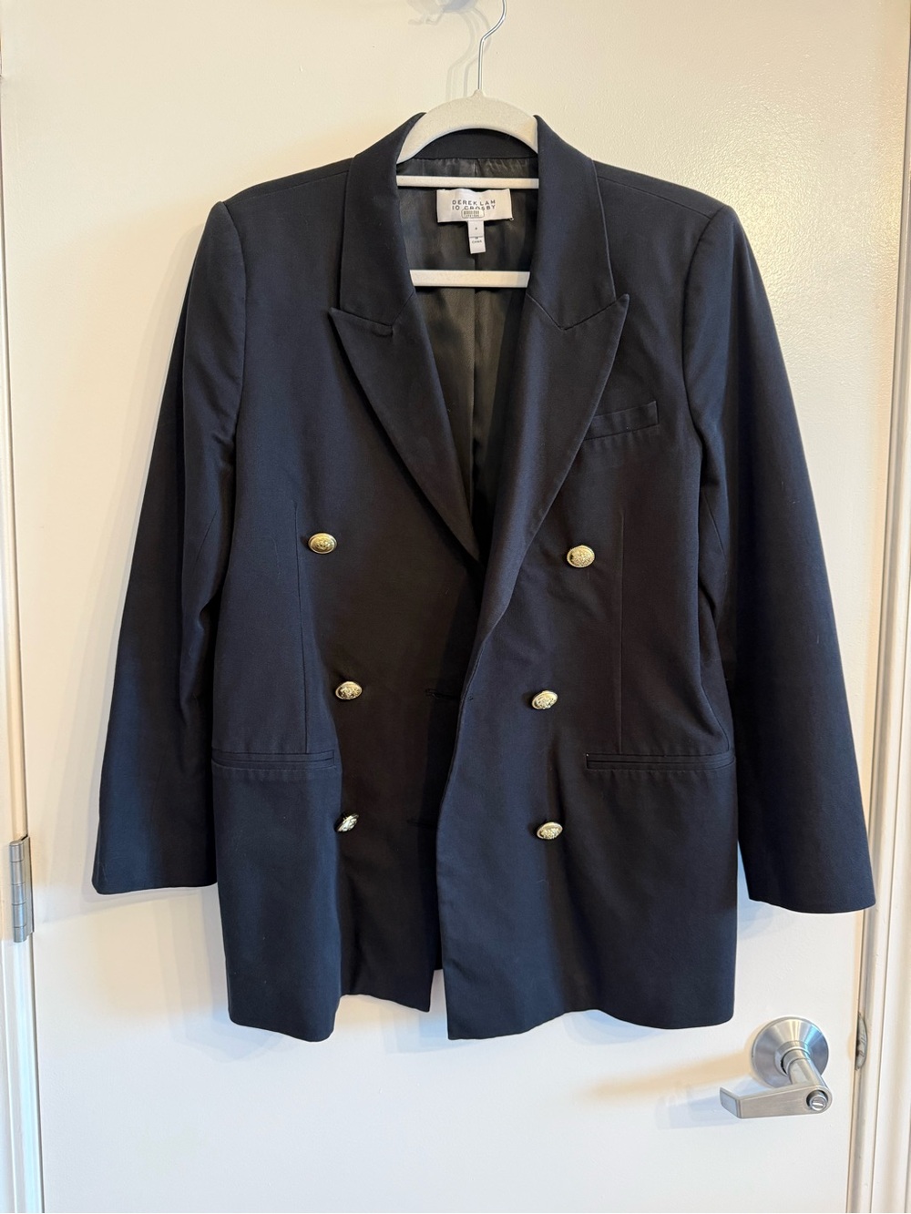 10 Crosby Derek Lam Black Double-Breasted Blazer with Gold Buttons